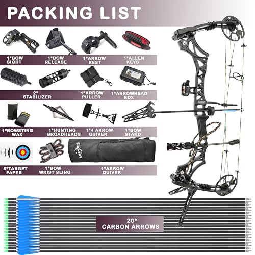 surwolf Compound Bow Kit, Hunting and Target, Limb Made in USA,Draw Weight 30-70 lbs Adjustable, Draw Length 19-31",up to IBO 320FPS Speed, Package with Archery Hunting Accessories (Grey)