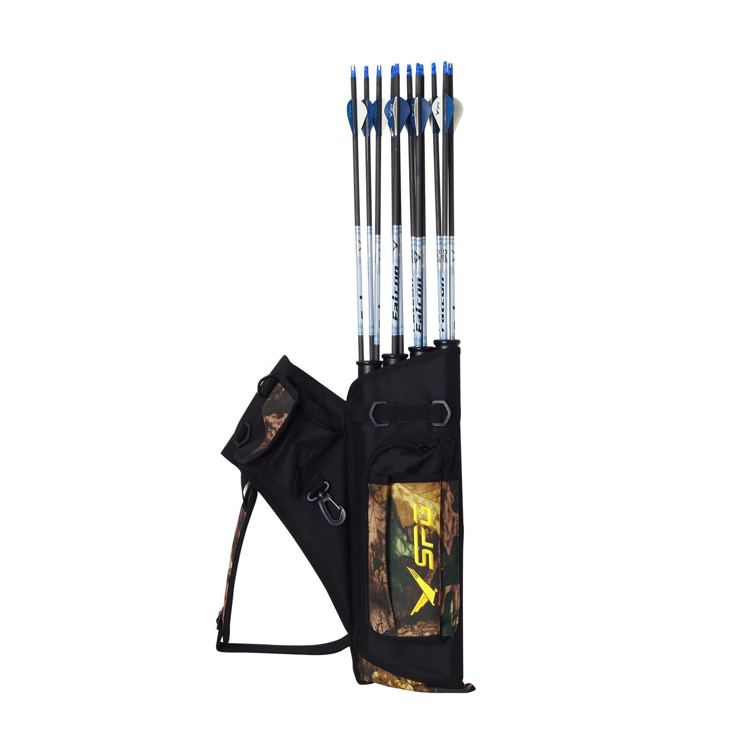 FENJANER Archery Quivers Arrow Hip Quiver with 4 Tubes Adjustable Waist Belt Storage Compartment for Accessories Tools,Release Tab,Score Card (Camo)