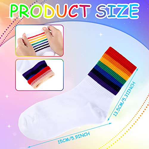 Bencailor 6 Pairs Crew Socks Striped Rainbow Athletic Cotton Novelty Ankle Socks Casual Multicolored Unisex Matching Socks (Vivid)