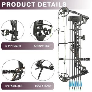 surwolf Compound Bow Kit, Hunting and Target, Limb Made in USA,Draw Weight 30-70 lbs Adjustable, Draw Length 19-31",up to IBO 320FPS Speed, Package with Archery Hunting Accessories (Grey)