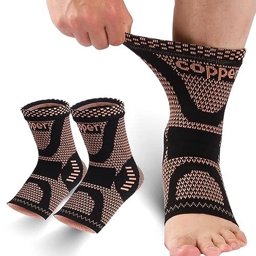 LISEPWU Copper Ankle Brace, Copper Infused Ankle Support Compression Sleeve for Men & Women, for Foot Pain Relief,Sprained Ankle, Achilles Tendonitis,Recovery, Daytime or Night Use(XL)