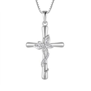 blaniy cross necklace for women 925 sterling silver butterfly necklace april birthstone pendant necklace with cubic zirconia jewelry gifts for women