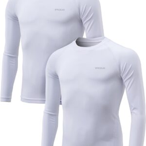 TSLA Kid's & Boy's Cool Dry Long Sleeve Compression Shirts, Athletic Workout Shirt, Sports Base Layer T-Shirt, 2pack Off White/Off White, 20