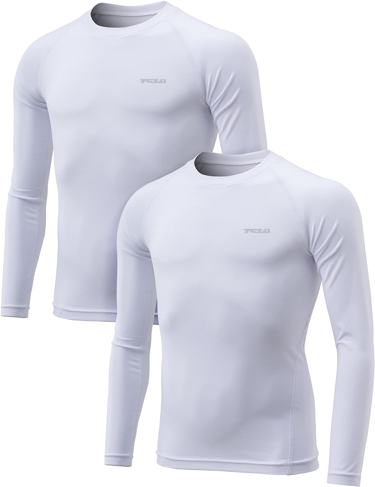 TSLA Kid's & Boy's Cool Dry Long Sleeve Compression Shirts, Athletic Workout Shirt, Sports Base Layer T-Shirt, 2pack Off White/Off White, 20