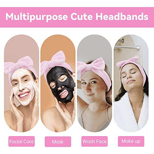 Ondder Spa Headband for Washing Face 8 Pack Pink Skincare Headbands for Women Girls Terry Cloth Cute Bow Head Bands