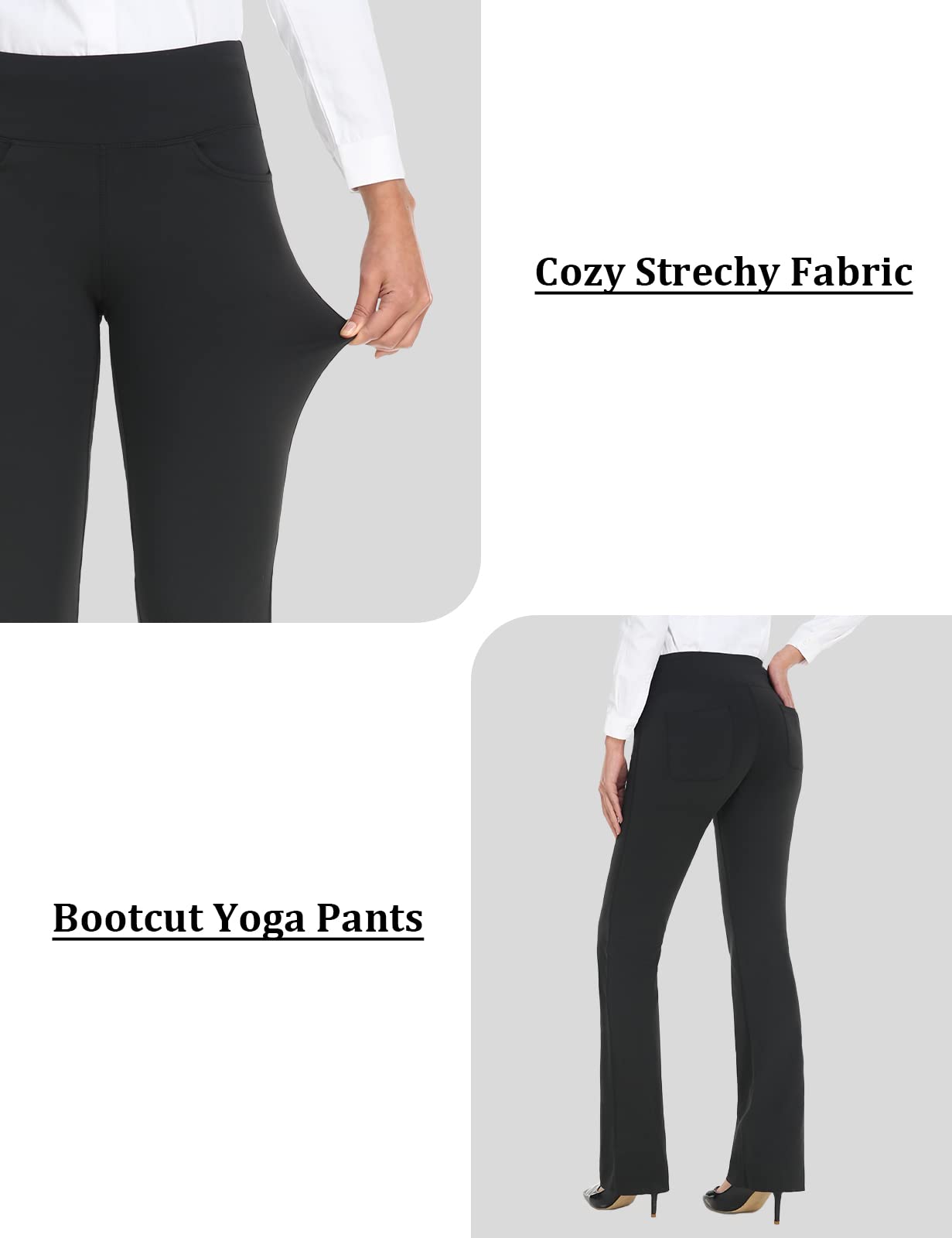 Safort 28" 30" 32" 34" Inseam Regular Tall Bootcut Yoga Pants, 4 Pockets, UPF50+, 31 Inseam, Black, XXXL