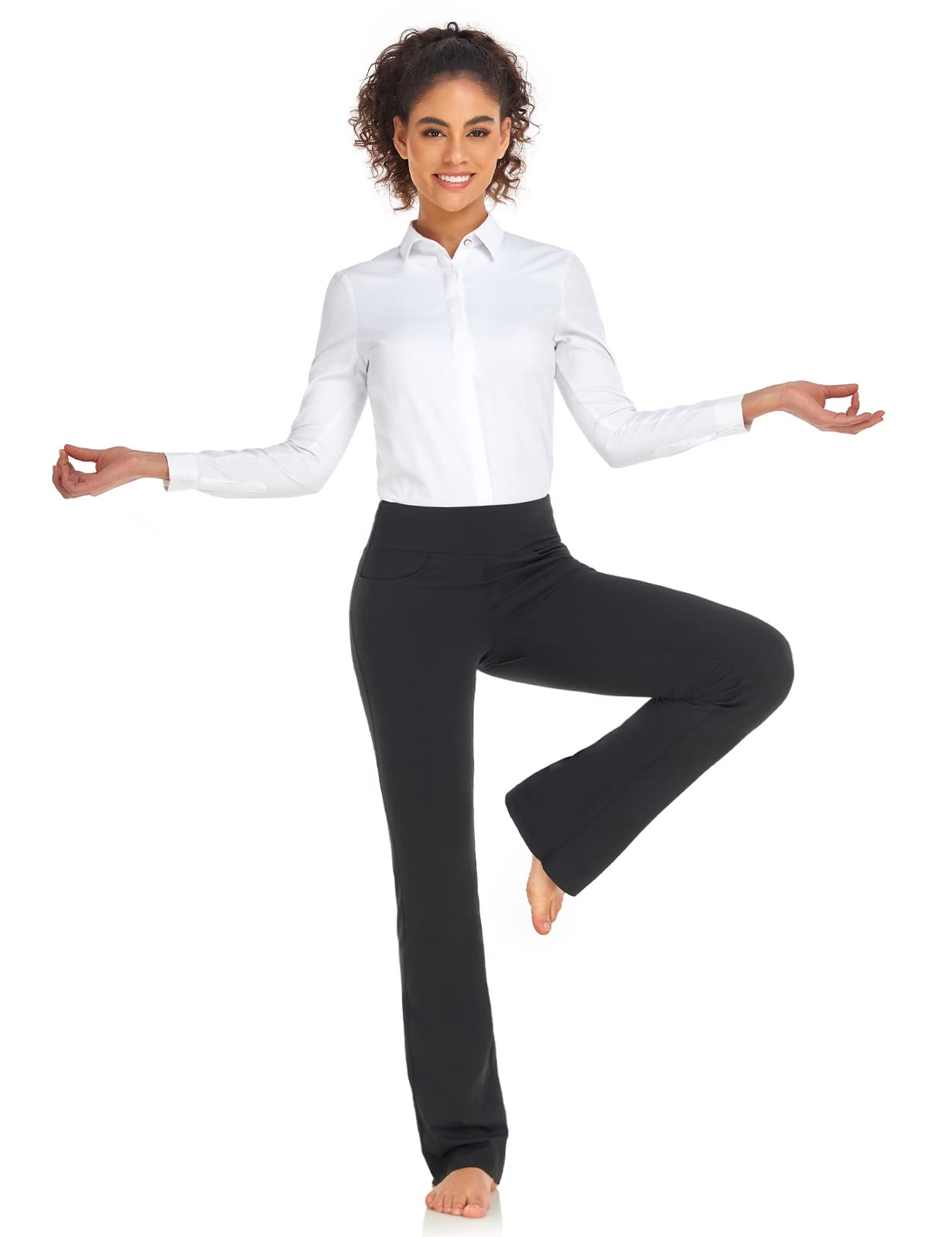 Safort 28" 30" 32" 34" Inseam Regular Tall Bootcut Yoga Pants, 4 Pockets, UPF50+, 31 Inseam, Black, XXXL