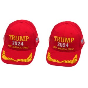 2pcs Trump Hat 2024 Trump Keep America Great Red Baseball Cap with America Flag Adjustable Cap