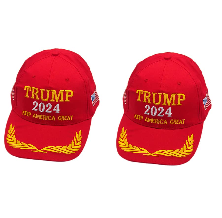 2pcs Trump Hat 2024 Trump Keep America Great Red Baseball Cap with America Flag Adjustable Cap