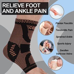 LISEPWU Copper Ankle Brace, Copper Infused Ankle Support Compression Sleeve for Men & Women, for Foot Pain Relief,Sprained Ankle, Achilles Tendonitis,Recovery, Daytime or Night Use(XL)