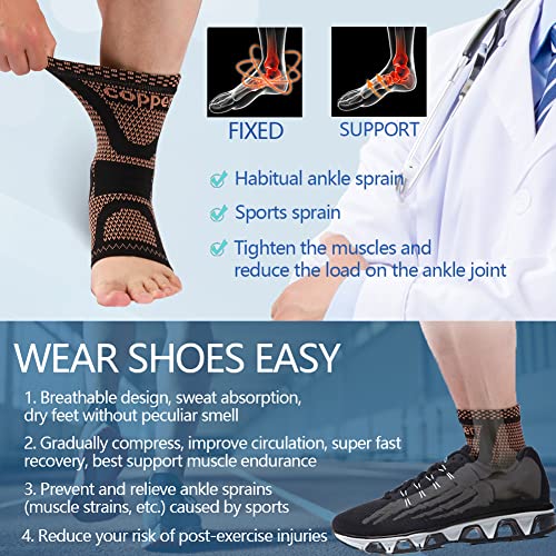 LISEPWU Copper Ankle Brace, Copper Infused Ankle Support Compression Sleeve for Men & Women, for Foot Pain Relief,Sprained Ankle, Achilles Tendonitis,Recovery, Daytime or Night Use(XL)