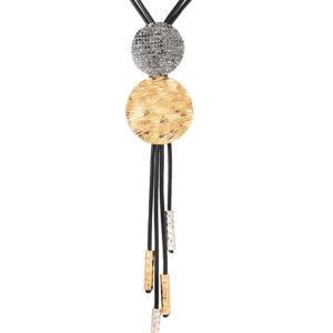 KISSKIKO Long Necklaces Tassel Sweater Chain for Woman | Girls Retractable Lucky Disk Pendant | Gold/Silver Black Ore Rhinestones PU Leather Rope Y Necklace Gift