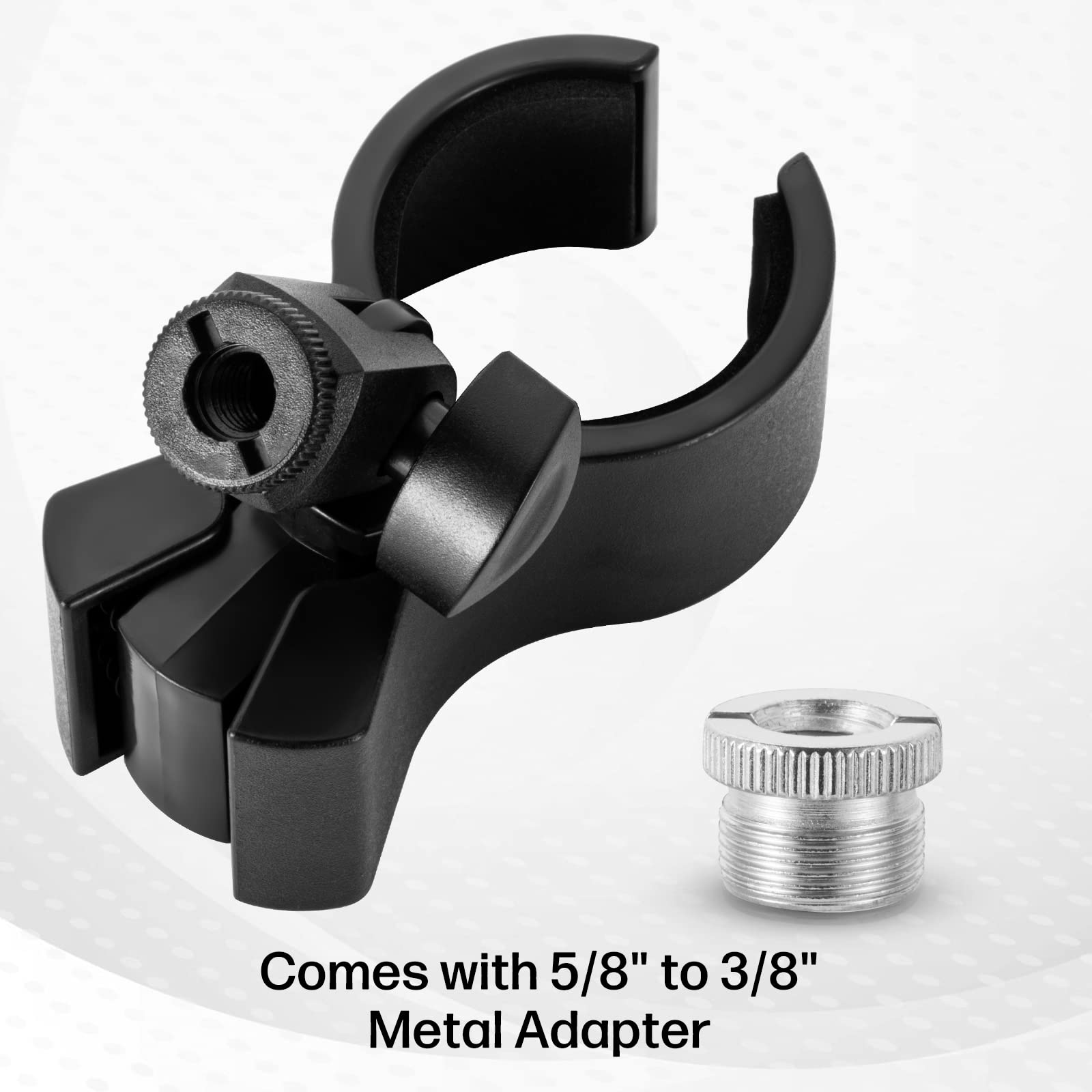 BILIONE 1 Pcs Upgraded Microphone Clip, Adjustable Mic Holder for Microphones with Outer Diameter Between 32mm and 60mm, with 5/8" Male to 3/8" Female Screw Adapter