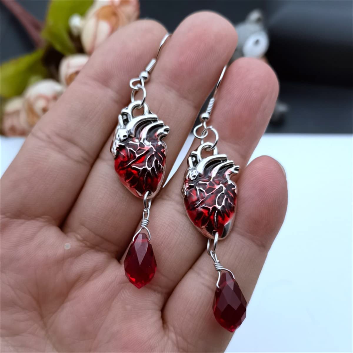 Creepy Heart Organs Earrings for Women.Gothic Human Heart Dangle Earring Punk Drop Earrings Halloween Jewelry Gifts(Hoop Earring)