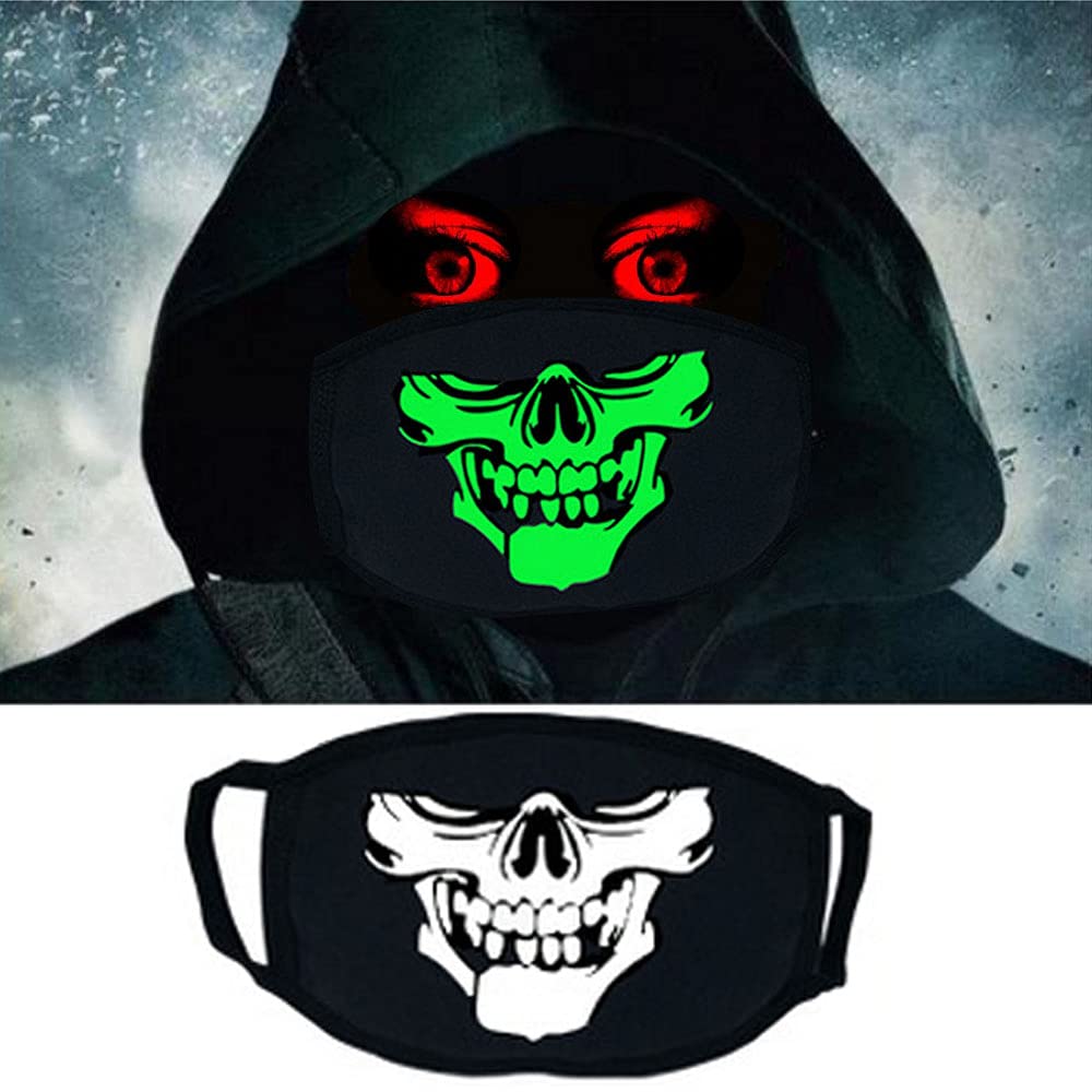 BOMJJOR Fingerless Skeleton Gloves and Skull Mask for Men Women Glow in Dark Facemask Riding Knit Gloves Face Mask Glove Set (Glove and Mask)