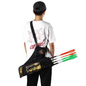 FENJANER Archery Quivers Arrow Hip Quiver with 4 Tubes Adjustable Waist Belt Storage Compartment for Accessories Tools,Release Tab,Score Card (Camo)