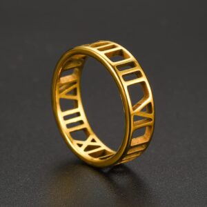 4pcs Hollow Out Roman Numeral Rings Set Stainless Steel Gold Plated Delicate Elegant Unisex Band Rings-7