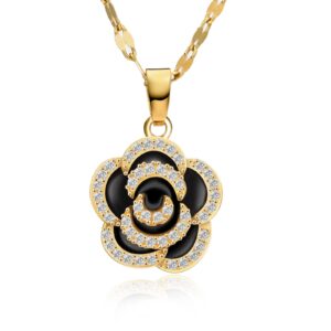 QGoliver Necklace for Daughter Rose Necklace for Teen Girls Women 18K Gold Plated Classic Black Rose Necklace Gift for Grandaughter/Bonus Daughter (To My Beautiful Daughter)