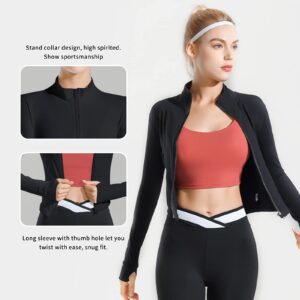 Women's Workout Jacket Full Zip Running Jacket, Lightweight Athletic Jacket with Thumb Holes