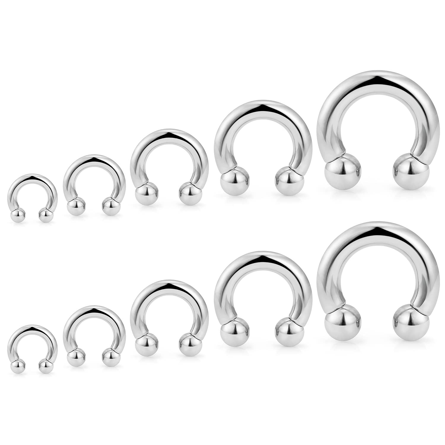 Hoeudjo Large Septum Rings 14G 12G 8G 6G 4G PA Ring Internally Threaded Ball Horseshoe Barbells Ear Gauges Stretching Expander Kit Stainless Steel Stretched Septum Jewelry Kit for Women Men