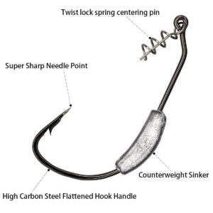 UperUper 25 Pack Weighted Swimbait Hooks, Jig Heads with Twist Lock, Soft Plastic Worm Fishing Hooks 1/0 2/0 3/0 4/0 5/0