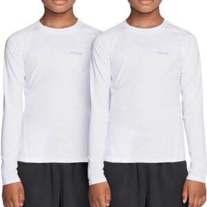 TSLA Kid's & Boy's Cool Dry Long Sleeve Compression Shirts, Athletic Workout Shirt, Sports Base Layer T-Shirt, 2pack Off White/Off White, 20