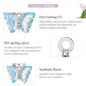 WOSTU Crystal Butterfly Charm for Bracelet Dazzling Butterfly 925 Sterling Silver Crystal Pendant Charm Fit Euripean Bangle Charm Bracelet DIY Jewelry