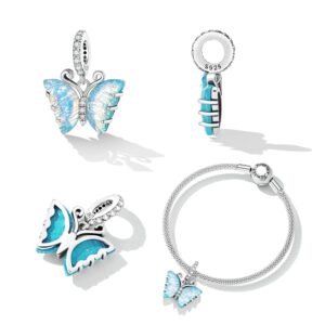 WOSTU Crystal Butterfly Charm for Bracelet Dazzling Butterfly 925 Sterling Silver Crystal Pendant Charm Fit Euripean Bangle Charm Bracelet DIY Jewelry