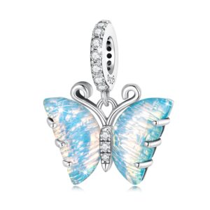 WOSTU Crystal Butterfly Charm for Bracelet Dazzling Butterfly 925 Sterling Silver Crystal Pendant Charm Fit Euripean Bangle Charm Bracelet DIY Jewelry