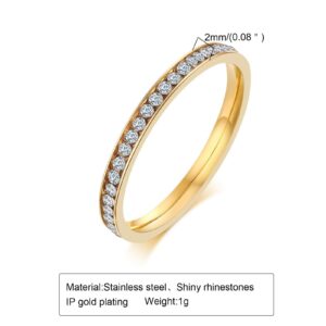 Homxi Custom Rings Women Stainless Steel Womens Ring,Eternity Band 2MM Cubic Zirconia Women's Ring Gold Womens Rings Size 6