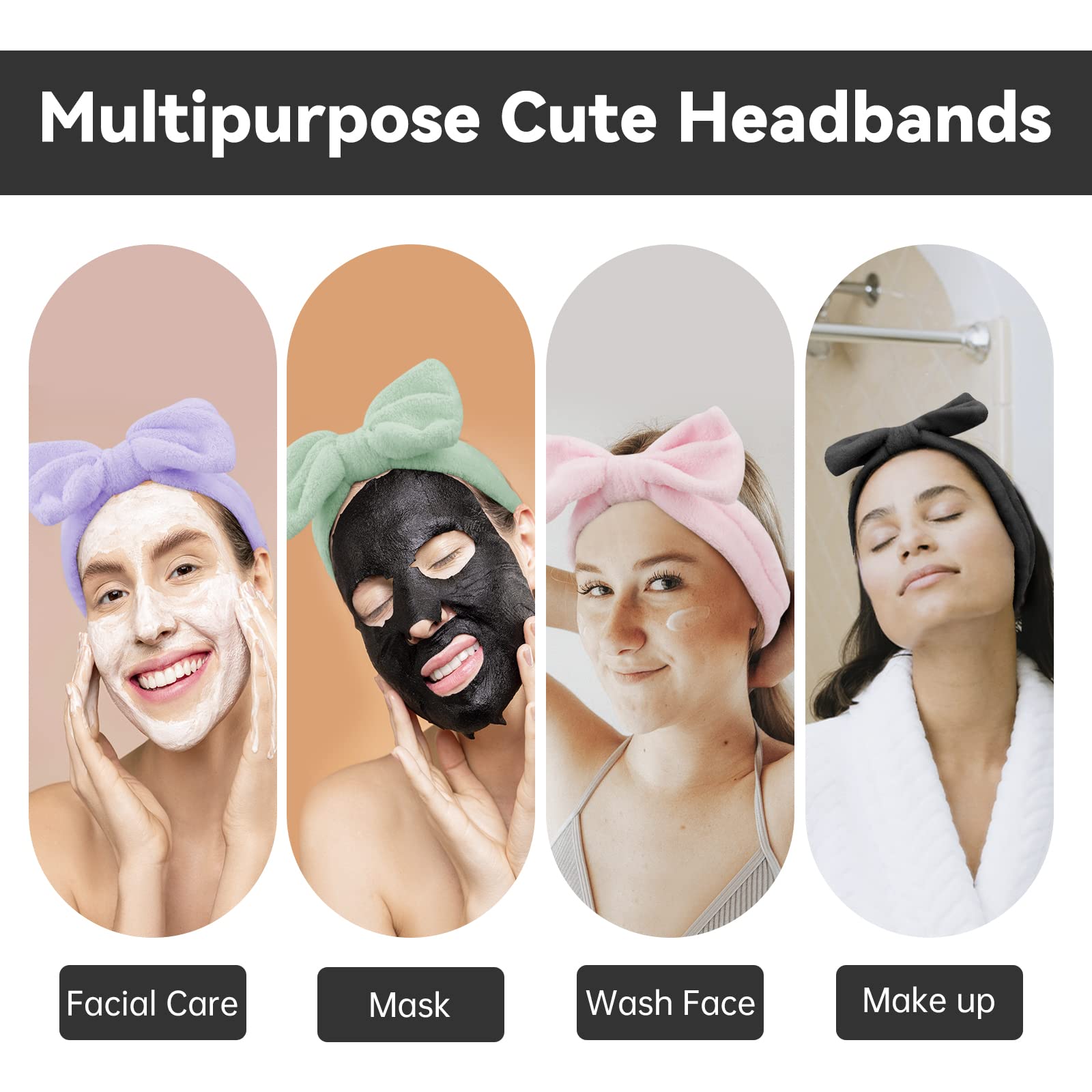 Ondder Spa Headband for Washing Face 8 Pack Aossrted Skincare Headbands for Women Girls Terry Cloth Cute Makeup Headbands Head Bands with Bow