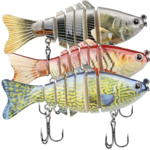 Fishing Lures Topwater Bass Trout Bait 3 PCS Multi Jointed Swimbaits Slow Sinking Bait Set for Saltwater/Freshwater 4-5.1 in