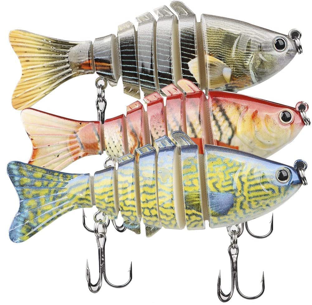 Fishing Lures Topwater Bass Trout Bait 3 PCS Multi Jointed Swimbaits Slow Sinking Bait Set for Saltwater/Freshwater 4-5.1 in