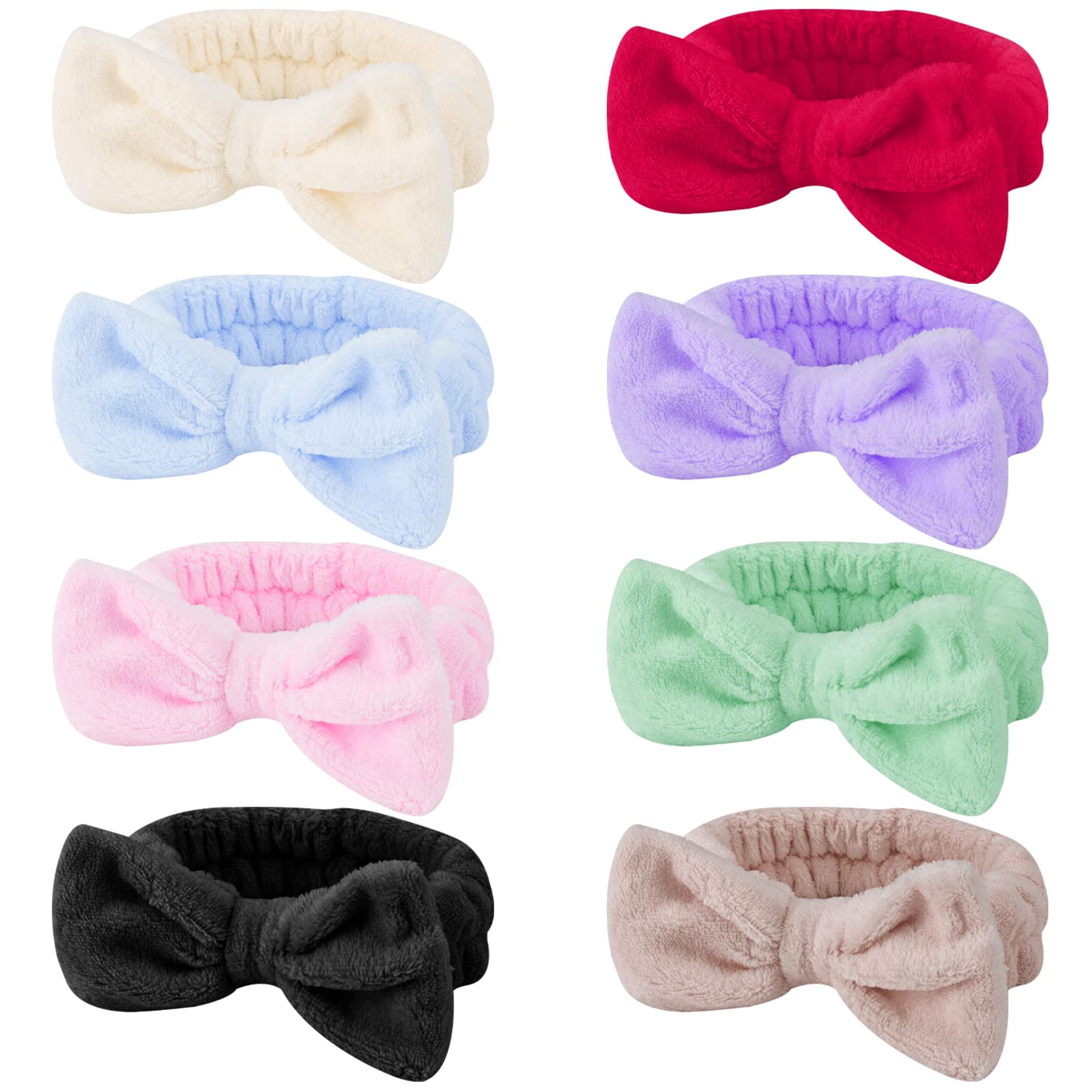 Ondder Spa Headband for Washing Face 8 Pack Aossrted Skincare Headbands for Women Girls Terry Cloth Cute Makeup Headbands Head Bands with Bow