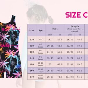 JESKIDS Leotards for Girls Gymnastics with Shorts Dance Biketards Tumbling Unitard Matching Hair Scrunchie Coconut Tree 14T 15T