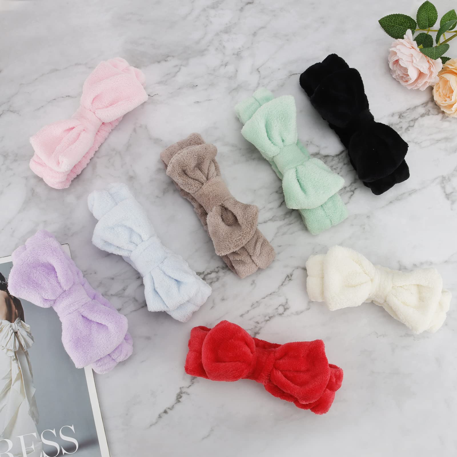 Ondder Spa Headband for Washing Face 8 Pack Aossrted Skincare Headbands for Women Girls Terry Cloth Cute Makeup Headbands Head Bands with Bow