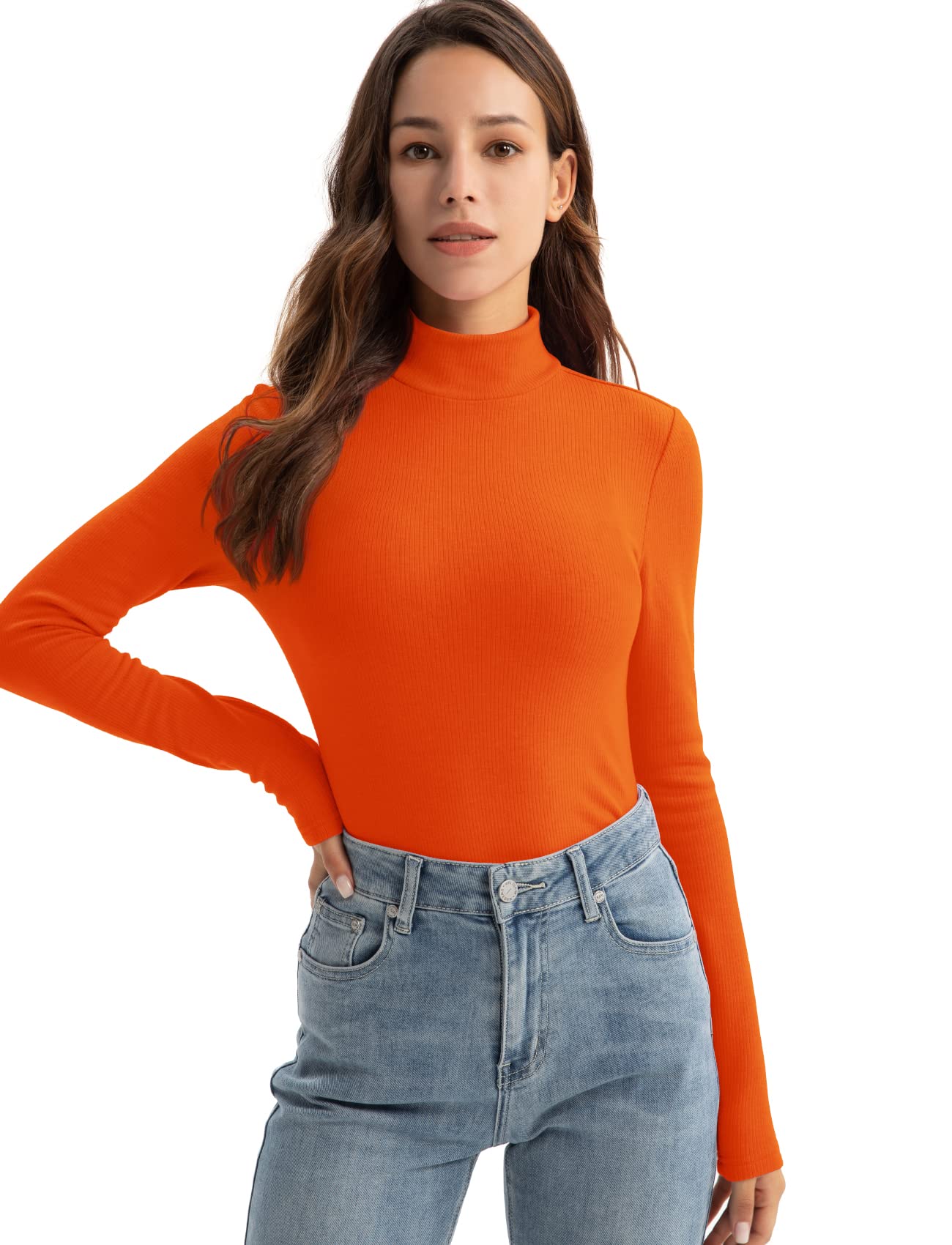 YumiDay Mock Turtleneck Base Layer Women(Orange,XL)