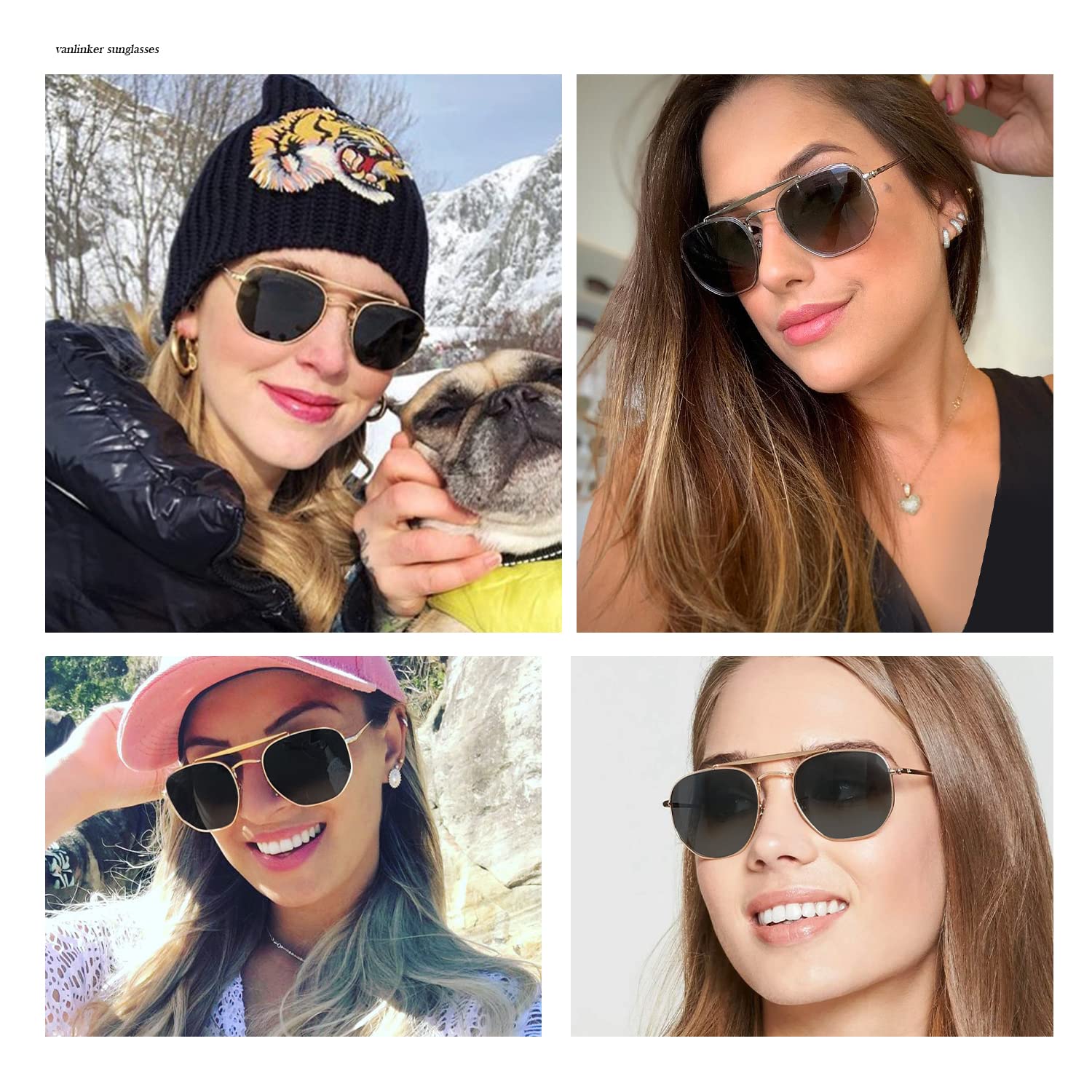 VANLINKER Retro Polarized Sunglasses for Women Men Vintage Shades UV400 Polygon Mirrored Lens VL9689 Black Frame Grey Lenses