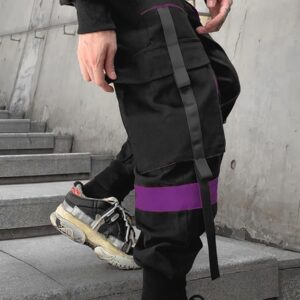 Mens Color Patchwork Punk Cargo Tactical Track Pants Techwear Hip hop Joggers Streetwear Pants Pink-20 X-Small