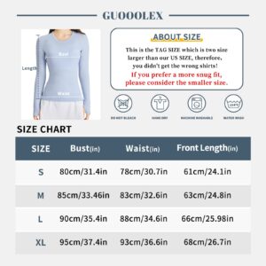 Long Sleeve Workout Shirts for Women Seamless Yoga Tops, Running T-Shirt Breathable Gym Athletic Tops Slim Fit Blue