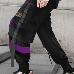 Mens Color Patchwork Punk Cargo Tactical Track Pants Techwear Hip hop Joggers Streetwear Pants Pink-20 X-Small