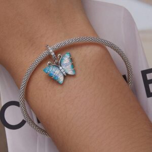 WOSTU Crystal Butterfly Charm for Bracelet Dazzling Butterfly 925 Sterling Silver Crystal Pendant Charm Fit Euripean Bangle Charm Bracelet DIY Jewelry