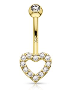 melighting gold belly button rings 14k real gold belly rings heart belly piercing jewelry clear cz navel piercing jewelry for women