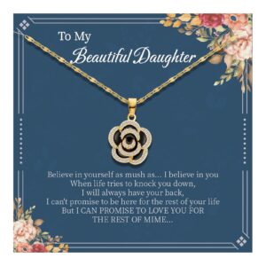 QGoliver Necklace for Daughter Rose Necklace for Teen Girls Women 18K Gold Plated Classic Black Rose Necklace Gift for Grandaughter/Bonus Daughter (To My Beautiful Daughter)