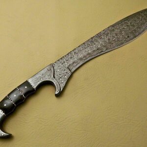 18" Custom Hand Made Damascus Steel Kopis Hunting Bowie Knife Handle Bull Horn HB 21