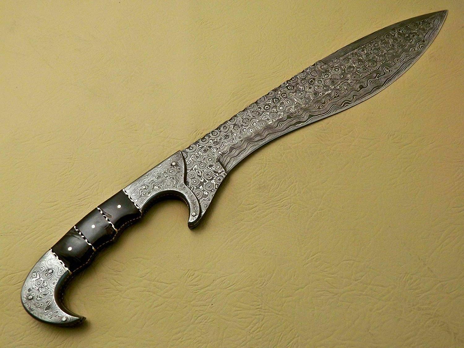 18" Custom Hand Made Damascus Steel Kopis Hunting Bowie Knife Handle Bull Horn HB 21