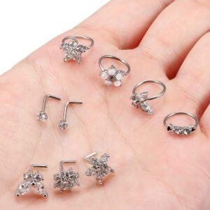 Pnsgisr Nose Rings Studs Hoops Piercings Jewelry for Women Men 20g 20 Gauge Silver Surgical Stainless Steel l Shaped Shape Stuf Bar Big Hypoallergenic Butterfly Nostril Aretes Para La Nariz