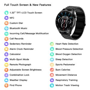 Smart Watch (Call Receive/Dial), Smart Watches for Men 1.32" HD Touch Screen Waterproof SmartWatch for Android iOS Phones Compatible Fitness Tracker with Heart Rate, Sleep, Blood Oxygen, Step Counter