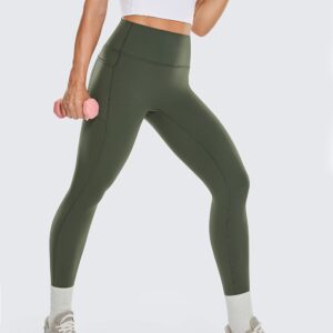 VANTONIA No Front Seam High Waisted Wokout Leggings for Women Yoga Pants with Pockets Buttery Soft Lounge Legging -25" Seaweed Green-Pockets Large