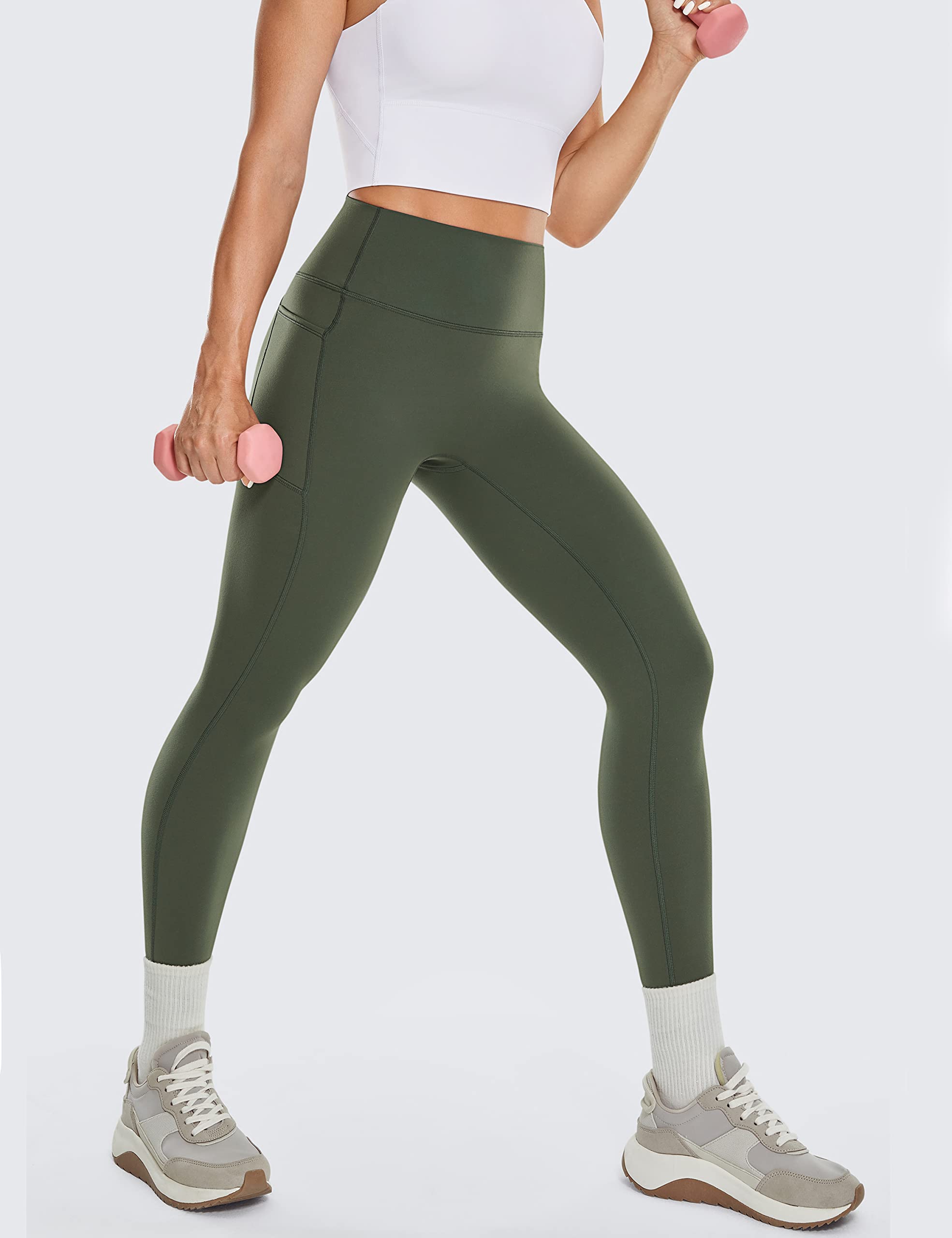 VANTONIA No Front Seam High Waisted Wokout Leggings for Women Yoga Pants with Pockets Buttery Soft Lounge Legging -25" Seaweed Green-Pockets Large